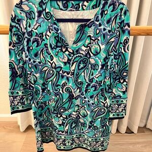 Coolibar Teal and Navy Paisley Tunic